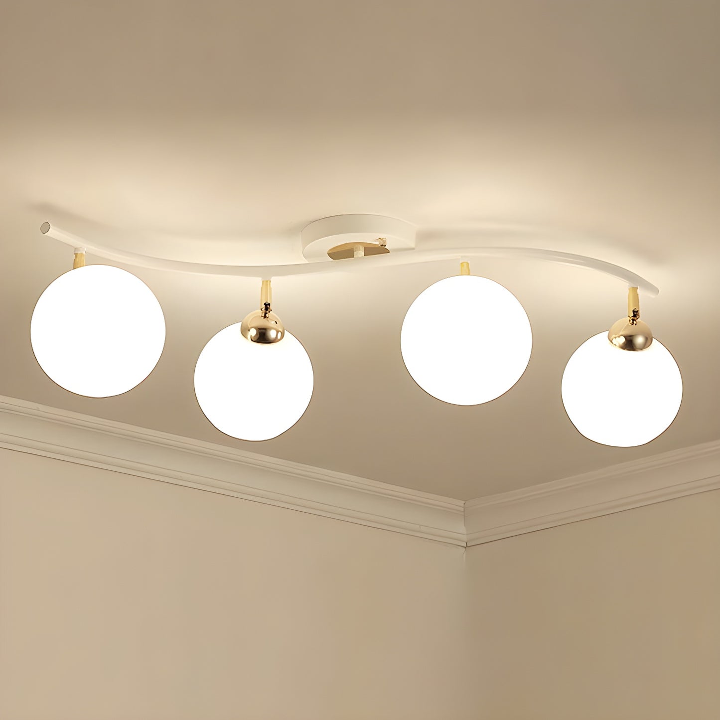 Modern Curved White Glass Dome Semi Flush Track Light
