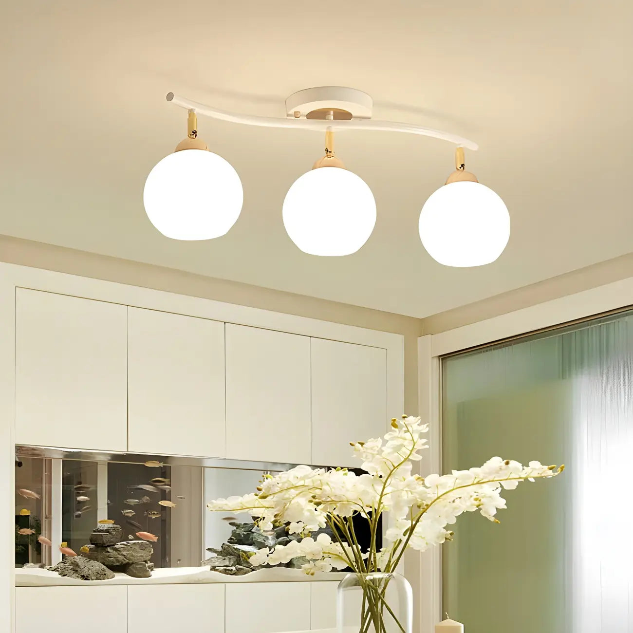 Modern Curved White Glass Dome Semi Flush Track Light