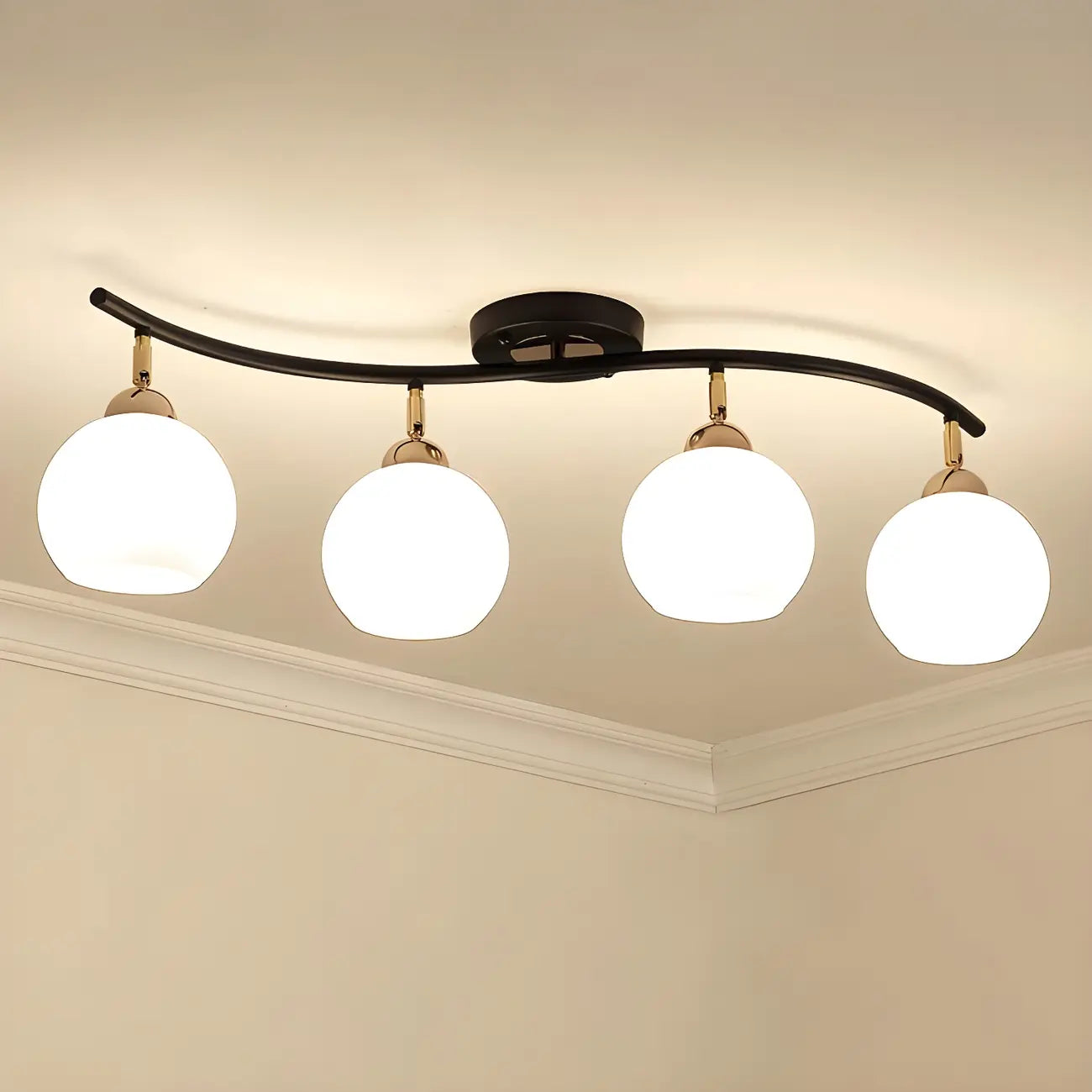 Modern Curved White Glass Dome Semi Flush Track Light