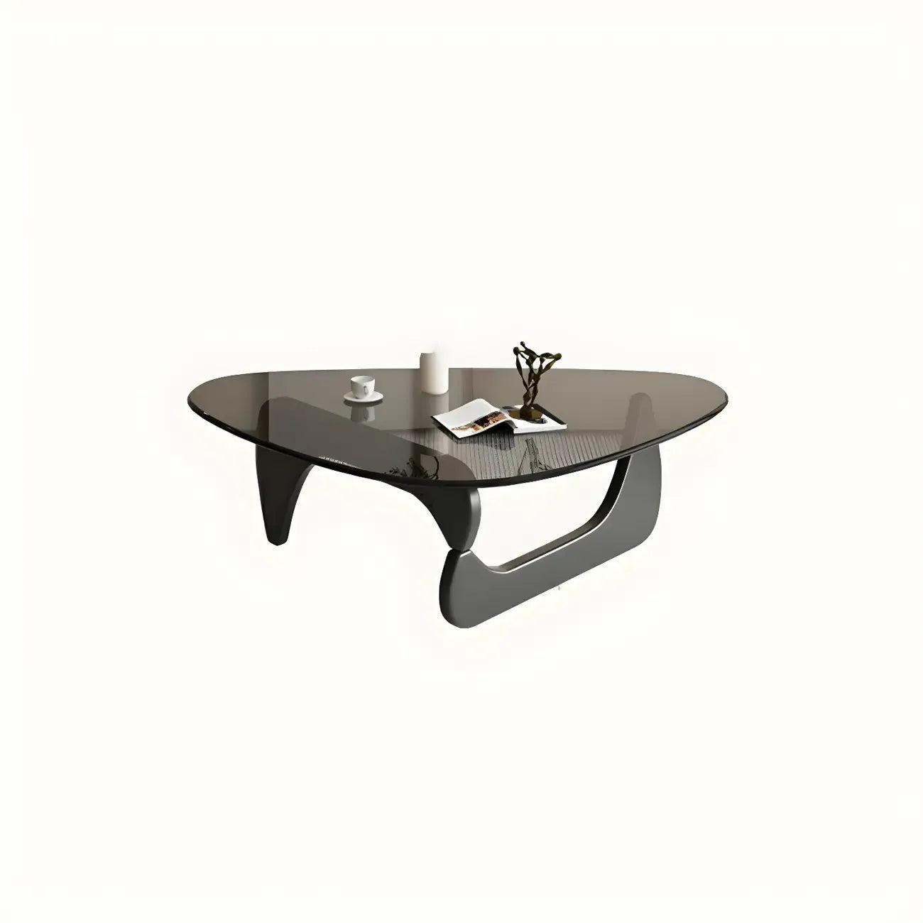 Modern Triangle Glass Coffee Table Wooden Base