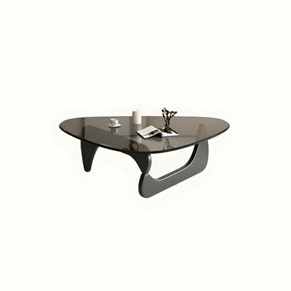 Modern Triangle Glass Coffee Table Wooden Base