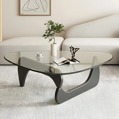 Modern Triangle Glass Coffee Table Wooden Base