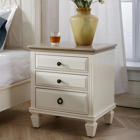 Beige Oak Wood 3-Drawer Standard Nightstand