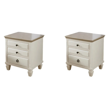 Beige Oak Wood 3-Drawer Standard Nightstand