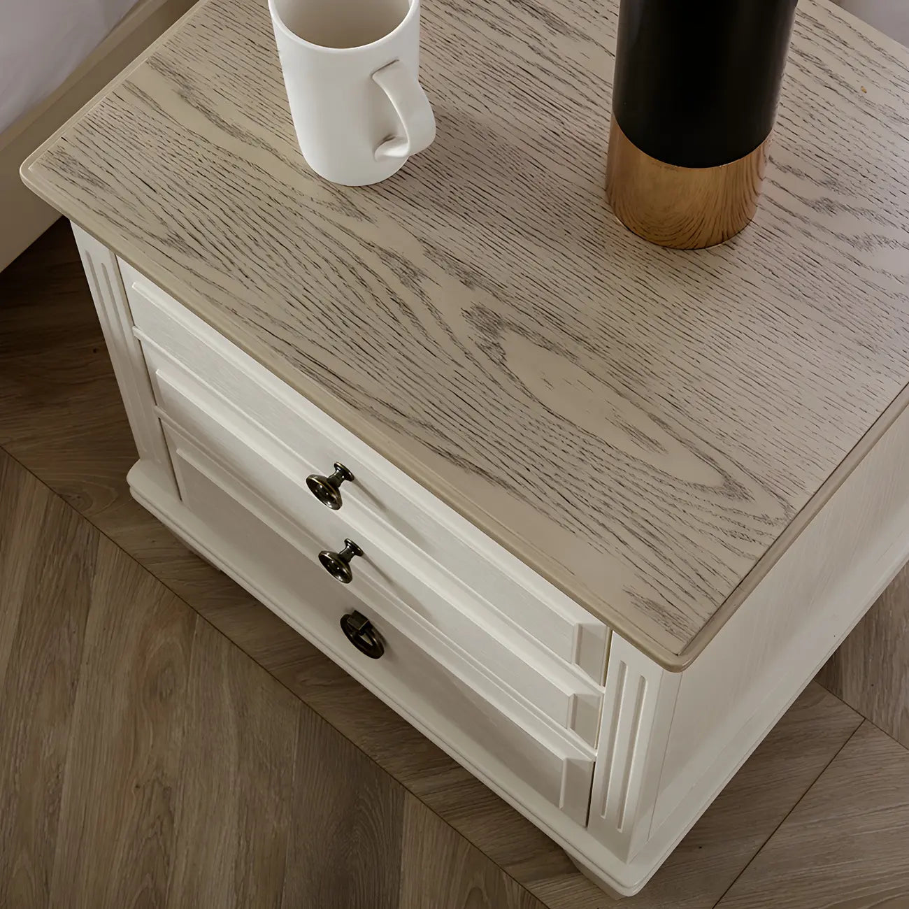 Beige Oak Wood 3-Drawer Standard Nightstand