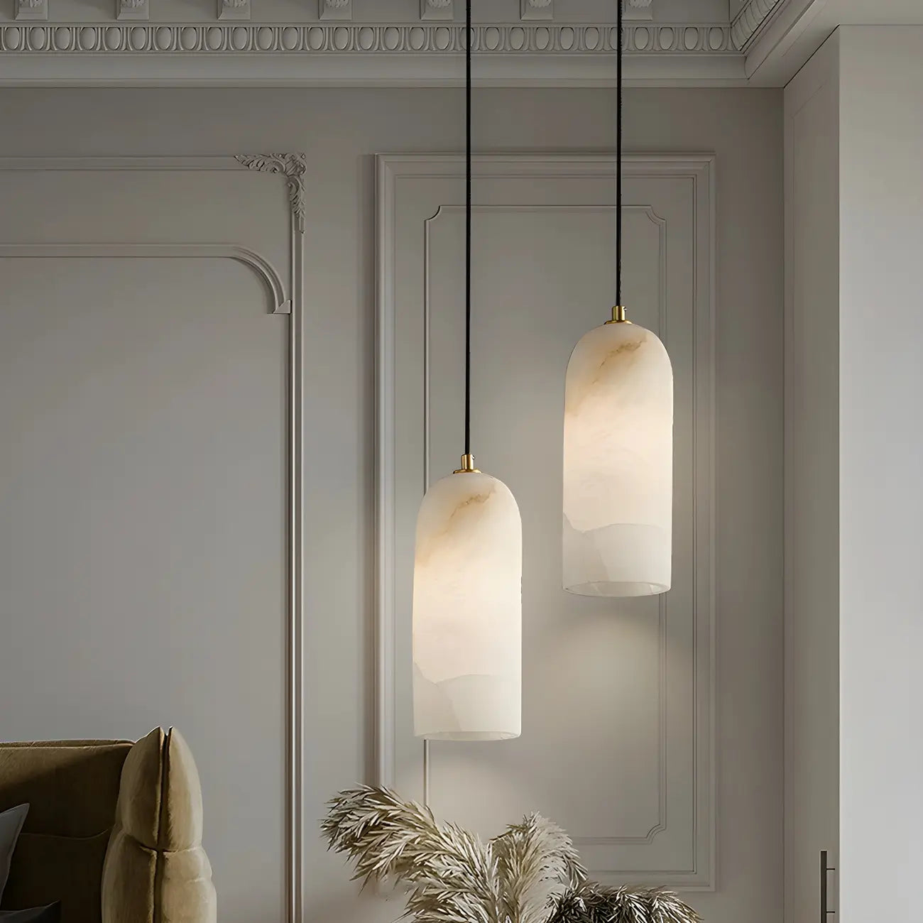 Modern Gold Bell Alabaster Adjustable Pendant Light