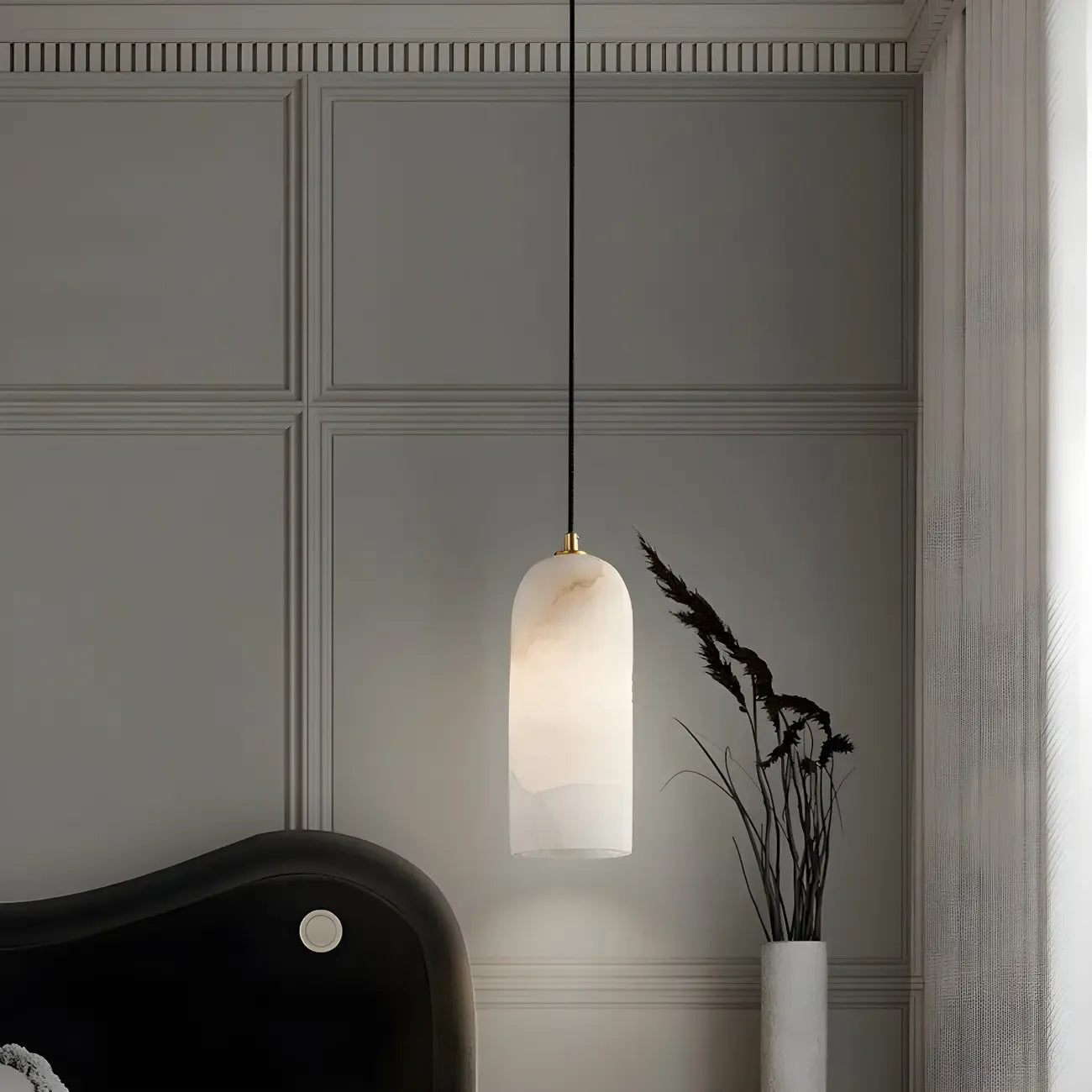 Modern Gold Bell Alabaster Adjustable Pendant Light