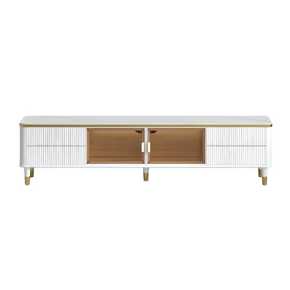 63 White Modern Stone Cable Management TV Stand with Storage