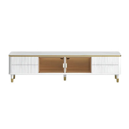 63 White Modern Stone Cable Management TV Stand with Storage