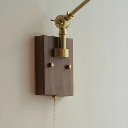 Vintage Brass Swing Arm Carved Glass Shade Wall Light