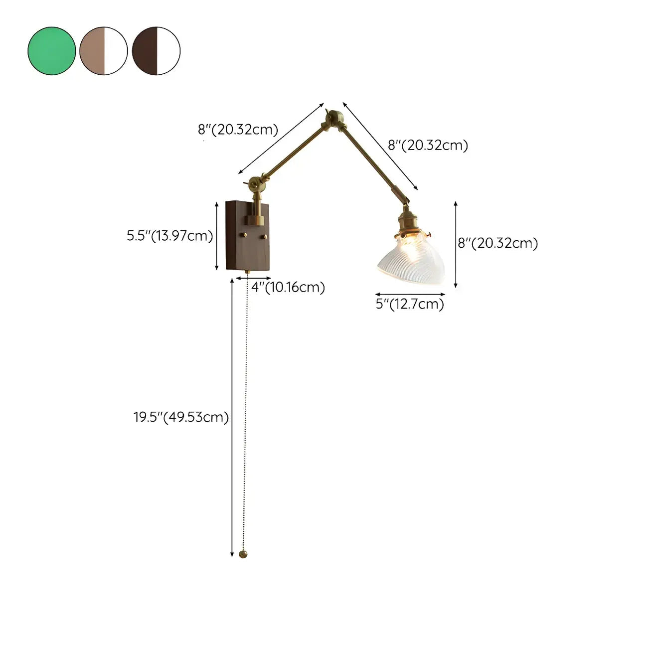 Vintage Brass Swing Arm Carved Glass Shade Wall Light