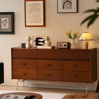 Vintage Brown Wooden Double-Layer Dresser with 9 Drawers