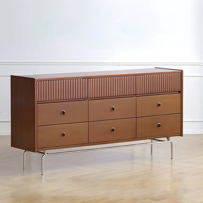 Vintage Brown Wooden Double-Layer Dresser with 9 Drawers