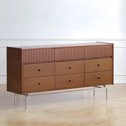 Vintage Brown Wooden Double-Layer Dresser with 9 Drawers