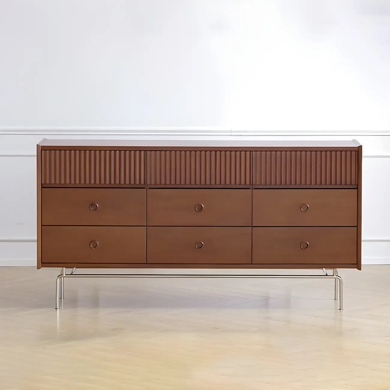 Vintage Brown Wooden Double-Layer Dresser with 9 Drawers