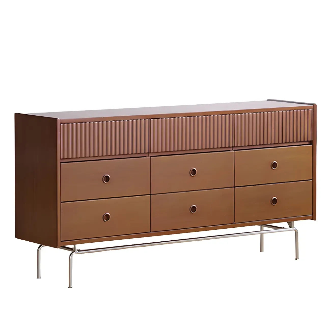 Vintage Brown Wooden Double-Layer Dresser with 9 Drawers