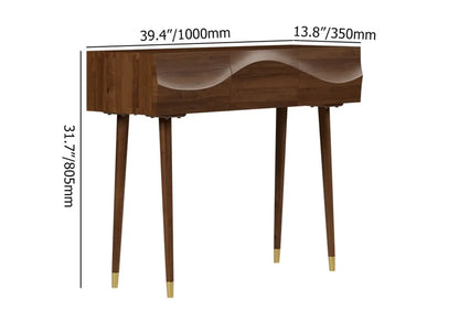 Retro Wave Carved Walnut Wooden 3 Drawers Console Table